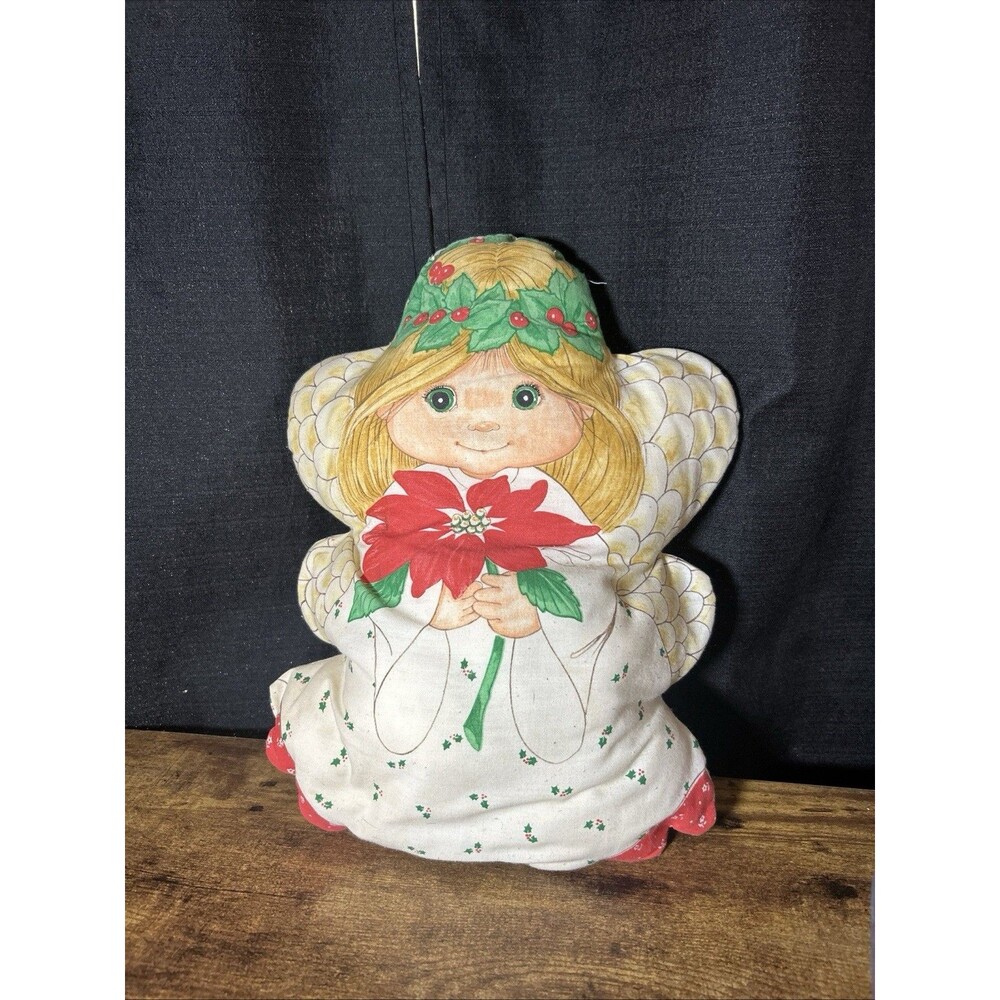 Vintage Hand Made Christmas Angel Pillow Plush Blonde Hair Green Eyes 70’s Vibes - Picture 10 of 10